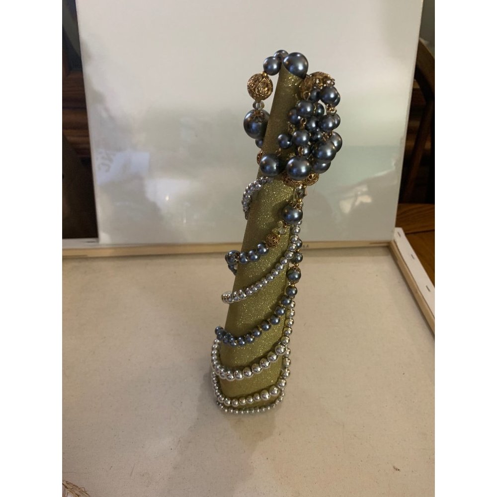Gold and Black Pearl Christmas Tree 13 inches